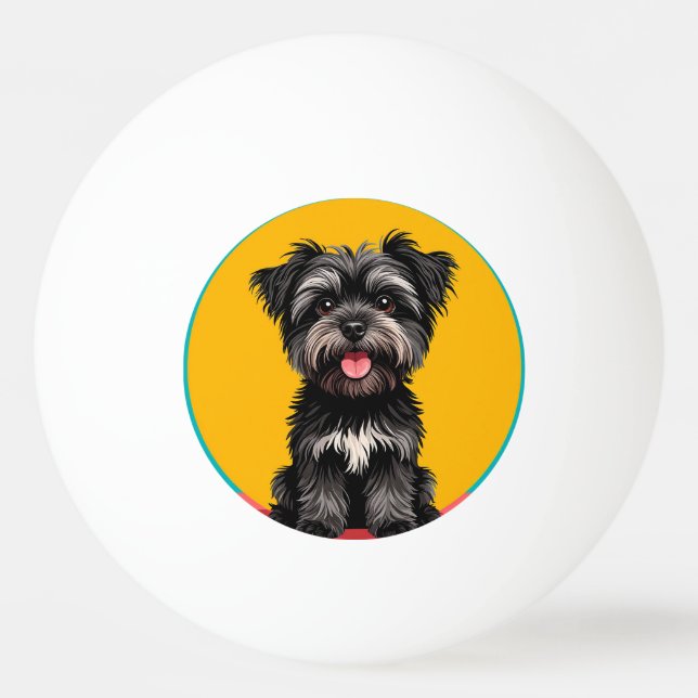 Pelota De Ping Pong Playful Black And Gray Terrier Puppy Portrait (Anverso)