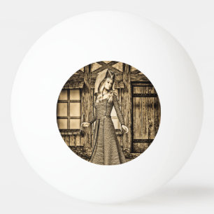 Pelota De Ping Pong Princesa Medieval Sepia Arte Renacentista