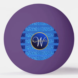 Pelota De Ping Pong Purpurina Bokeh Sparkly Monograma de la Marina Blu