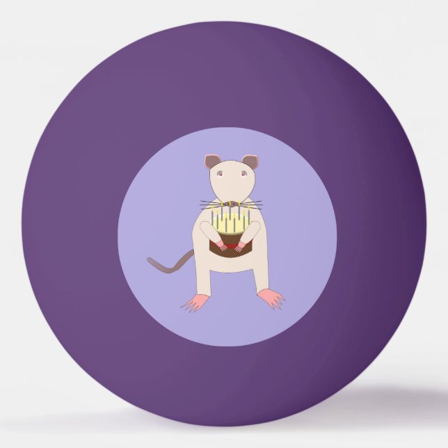 Pelota De Ping Pong Rata siamesa con pastel de cumpleaños (Anverso)