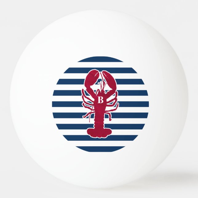 Pelota De Ping Pong Raya blanca azul del monograma rojo náutico de la (Anverso)