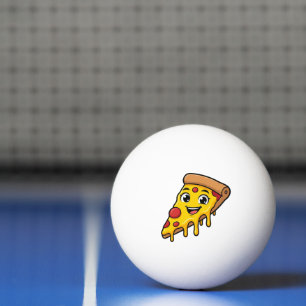 Pelota De Ping Pong Rebanada de pizza divertida y feliz con queso elás