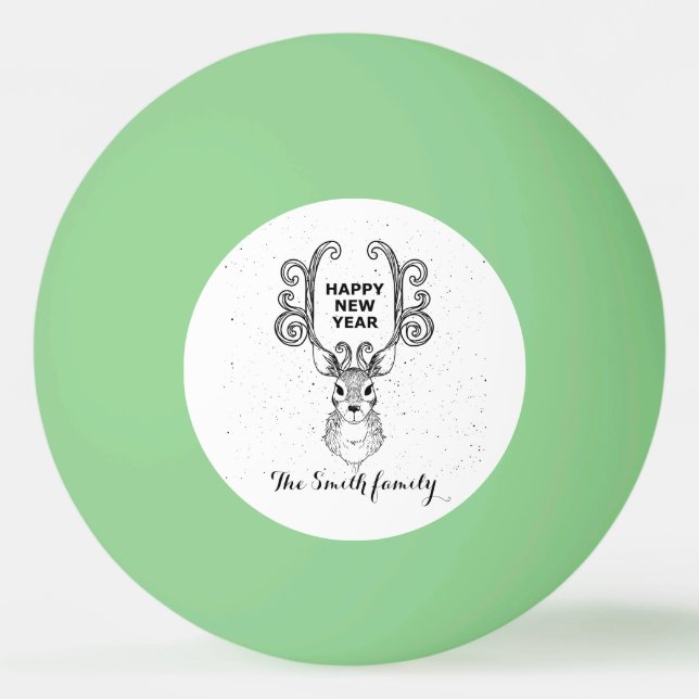 Pelota De Ping Pong Reindeer blanco y negro mágico de Año Nuevo (Anverso)