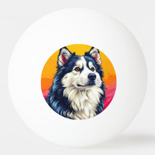 Pelota De Ping Pong Retrato de Husky Elegante con Puesta de Sol Vibran
