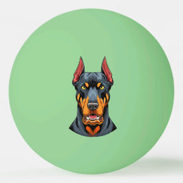 Pelota De Ping Pong Retratos de un perro Doberman de cabeza vista fron