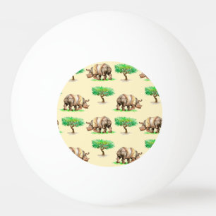 Pelota De Ping Pong Rinoceronte acuarela: Patrón pintado a mano.