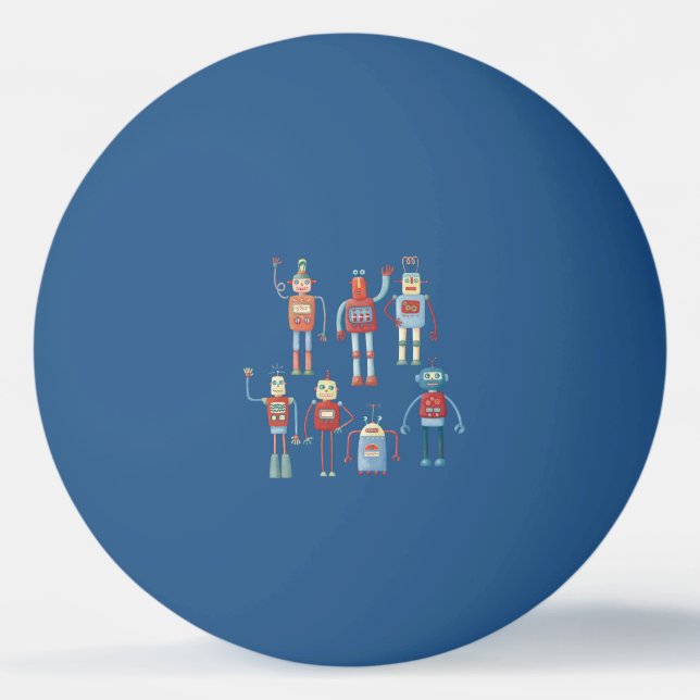 Pelota De Ping Pong Robots Retro Cute (Anverso)