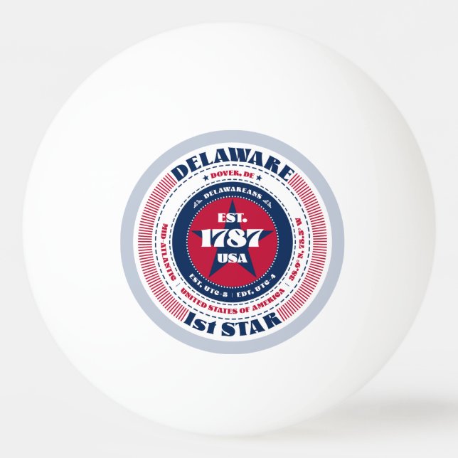 Pelota De Ping Pong Rojo, blanco y azul del círculo Delaware (Anverso)