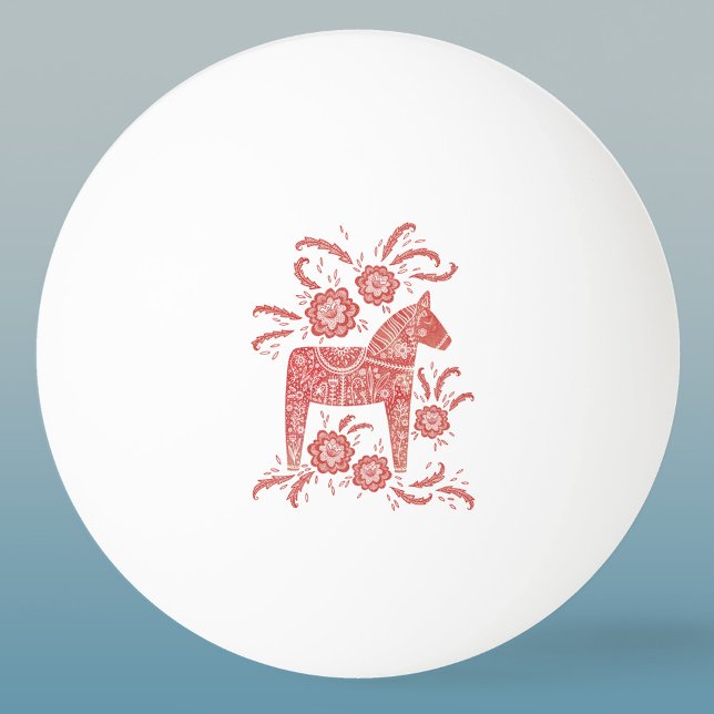 Pelota De Ping Pong Rojo sueco de caballo de Dala (Swedish Dala Horse red and white folk art ping pong ball)