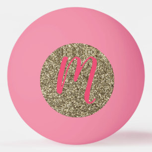 Pelota De Ping Pong Rosa elegante y oro del purpurina con monograma