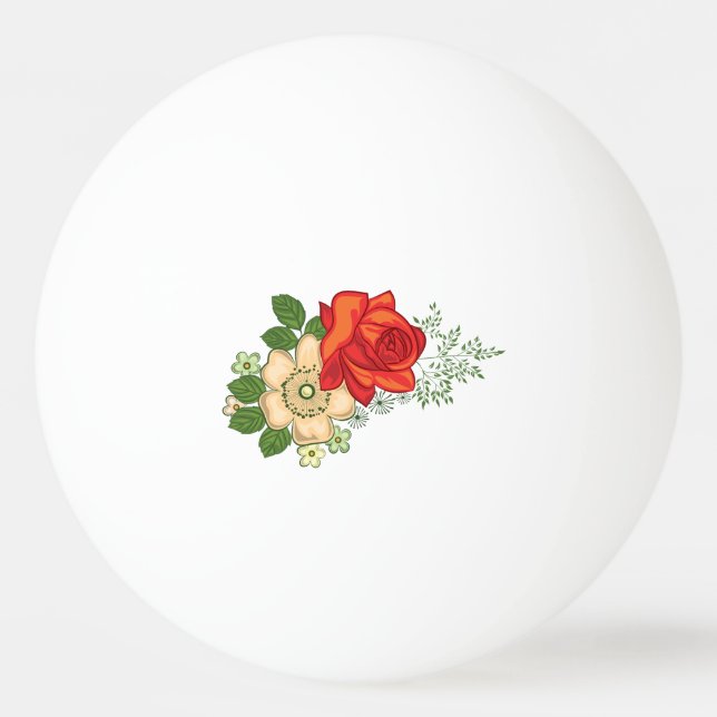 Pelota De Ping Pong Rosa Roja y Daisies (Anverso)