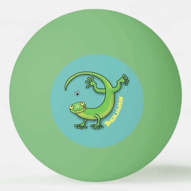 Pelota De Ping Pong Saludos felices de gecko verde lindo con personali (Anverso)