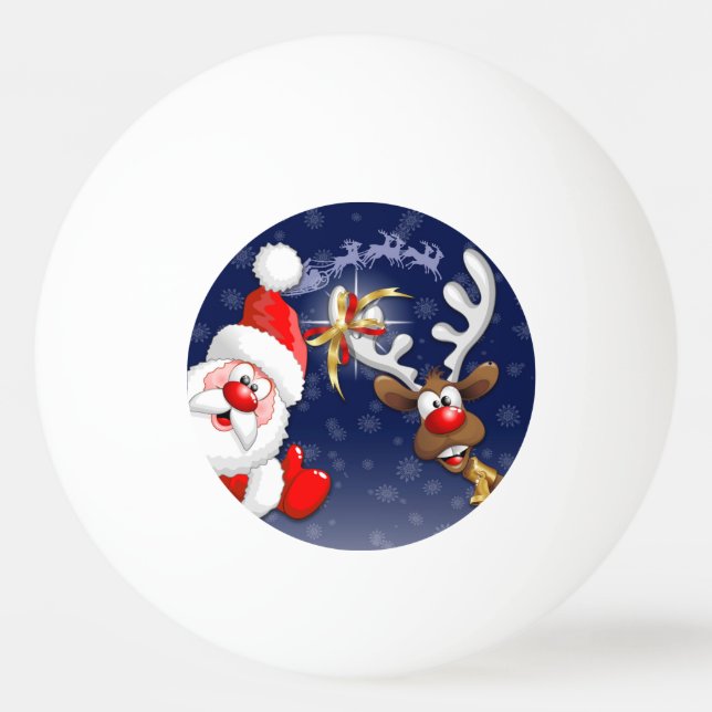 Pelota De Ping Pong Santa y los renos Feliz Personalizado (Anverso)