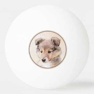 Pelota De Ping Pong Shetland Sheepdog Puppy Pintura Original Perro Art