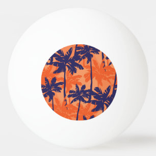 Pelota De Ping Pong Silueta de palmera azul, fondo naranja