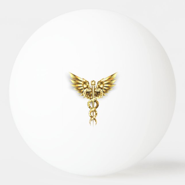 Pelota De Ping Pong Símbolo poligonal de oro Caduceus (Anverso)