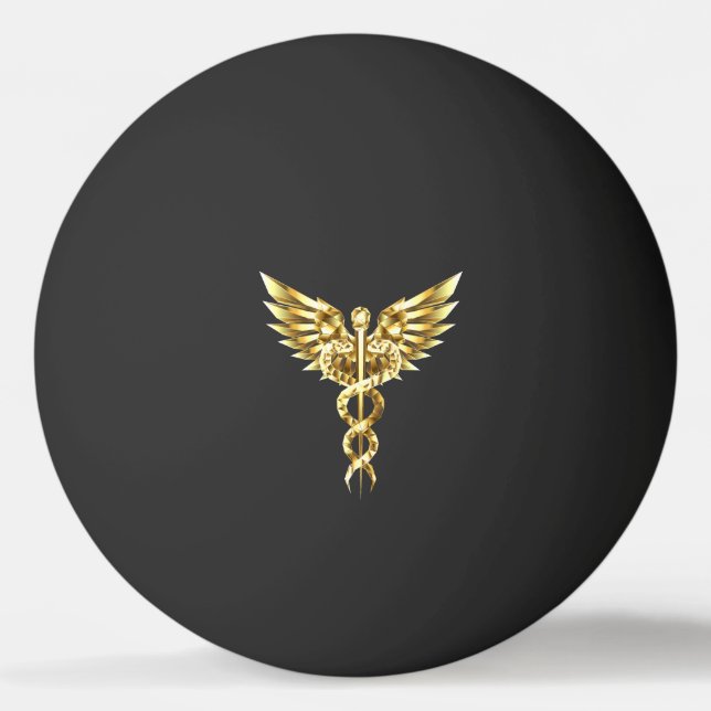 Pelota De Ping Pong Símbolo poligonal de oro Caduceus (Anverso)