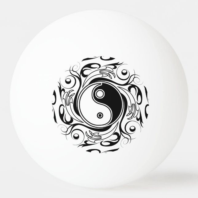 Pelota De Ping Pong Símbolo Yin & Yang estilo Tatuaje blanco y negro (Anverso)