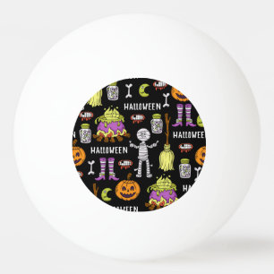 Pelota De Ping Pong Símbolos de Halloween, tema vintage sin fisuras