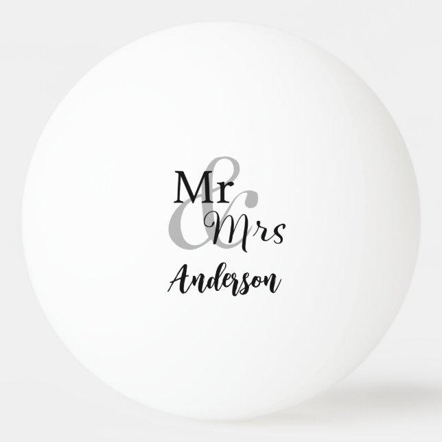 Pelota De Ping Pong Sr. y Sra. Boda Couple Personalizado Apellido (Anverso)