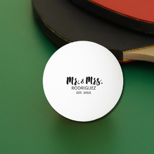 Pelota De Ping Pong Sr. y Sra. Modern Brush Font Boda Gift