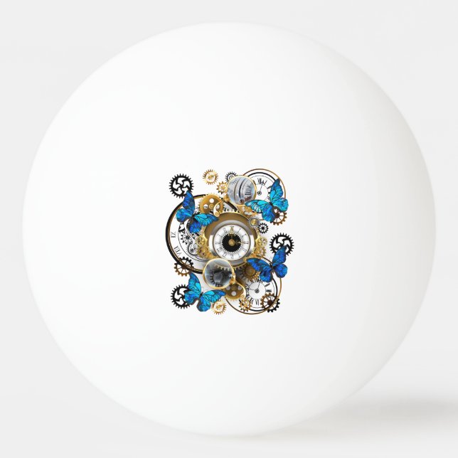 Pelota De Ping Pong Steampunk Gears and Blue Butterflies (Anverso)