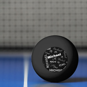 Pelota De Ping Pong Su nombre y patrón de monograma personalizado negr