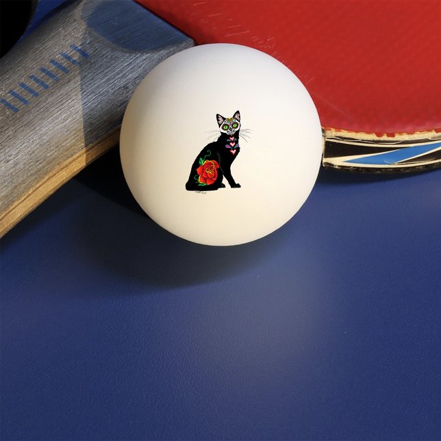 Pelota De Ping Pong Sugar Skull Black Cat (Subido por el creador)