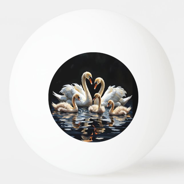 Pelota De Ping Pong Swan Family on Black Lake Artwork (Anverso)