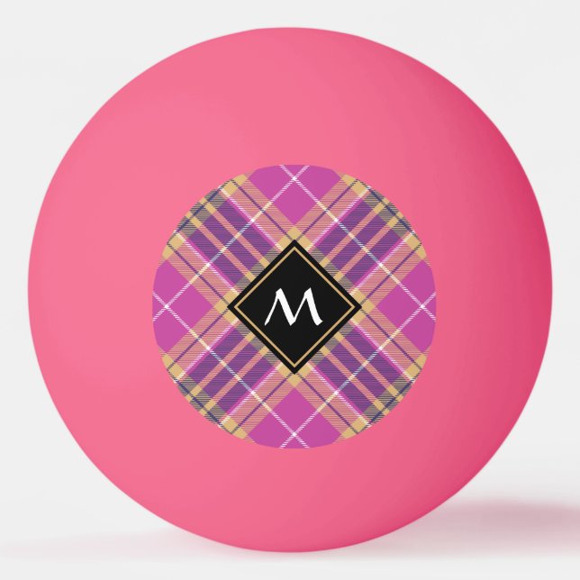 Pelota De Ping Pong Tartán rosa, dorado y azul (Anverso)