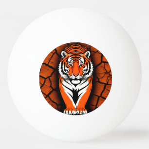 Pelota De Ping Pong Tigre Audaz sobre Fondo de Tierra Agrietada