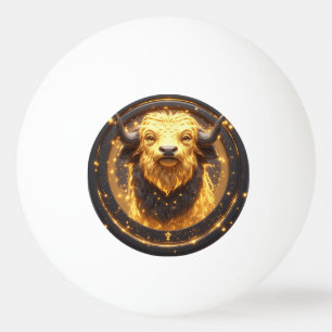 Pelota De Ping Pong Toro Tauro Dorado Dentro de una Rueda Zodiacal Cir
