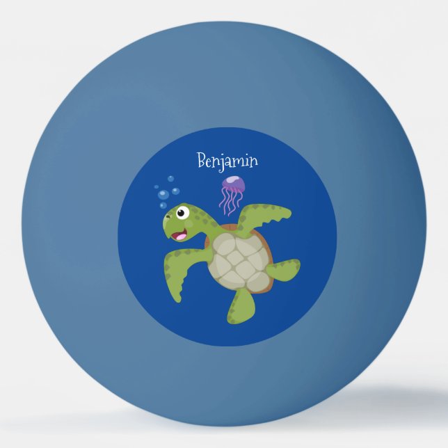 Pelota De Ping Pong Tortuga marina verde suave feliz ilustracion perso (Anverso)