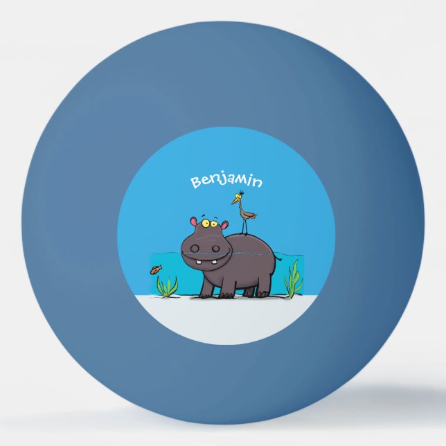 Pelota De Ping Pong Un gracioso hipopótamo con personalizado de pájaro (Anverso)