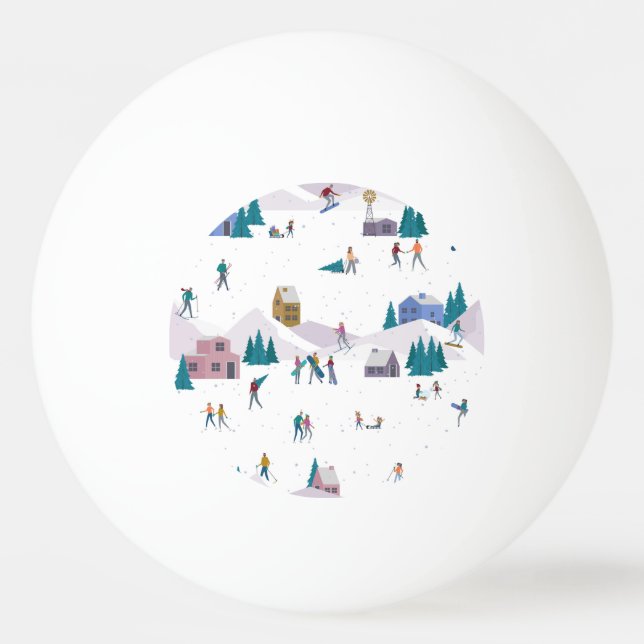 Pelota De Ping Pong Vacaciones en los Alpes de Invierno: gente activa  (Anverso)