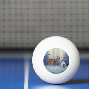 Pelota De Ping Pong Venado y feliz invierno de Snowman