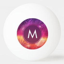 Pelota De Ping Pong Verano Árboles de palmas de sol Monograma Naranja 