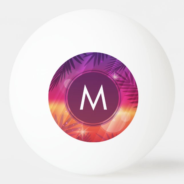 Pelota De Ping Pong Verano Árboles de palmas de sol Monograma Naranja  (Anverso)