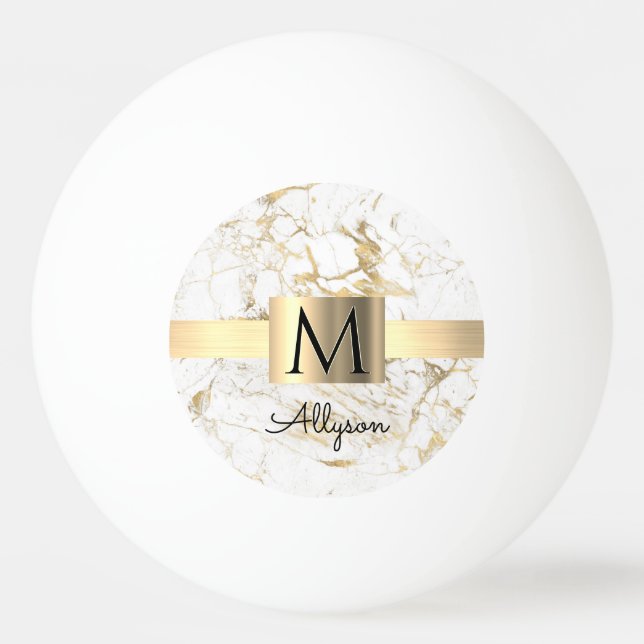 Pelota De Ping Pong Wh & Gold Marble Gold Gold Box, DIY Black Name Mon (Anverso)