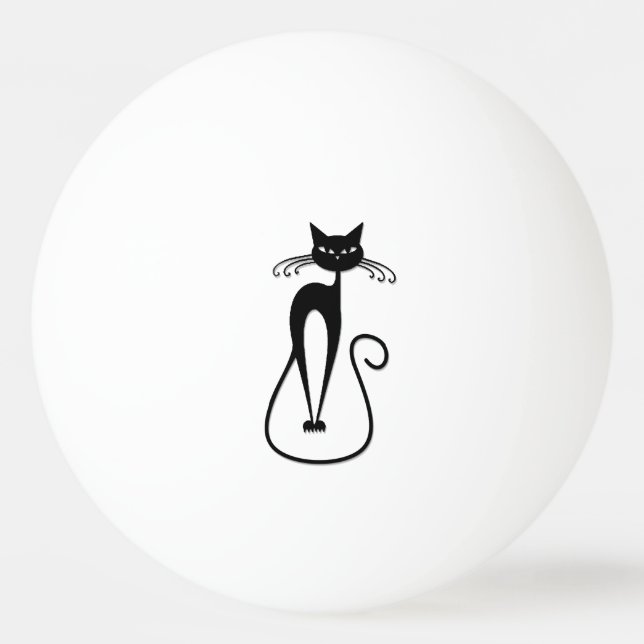 Pelota De Ping Pong Whimsical Skinny Black Cat (Anverso)