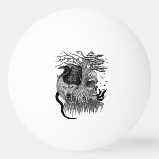 Pelota De Ping Pong Wolf y Raven con el cráneo (Anverso)