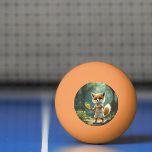Pelota De Ping Pong Zorro lindo jugando tenis en un bosque encantado,