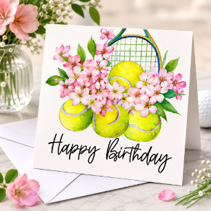 Pelota de tenis con muchas flores para tarjeta de