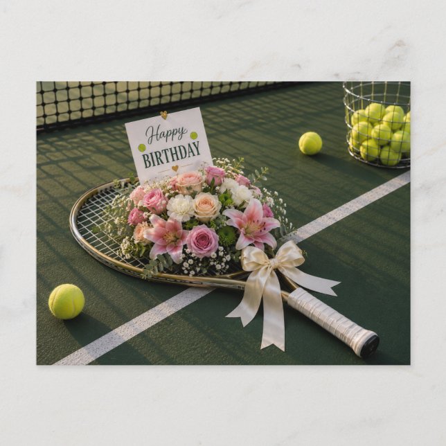 Pelota de tenis con muchas flores para tarjeta de  (Anverso)