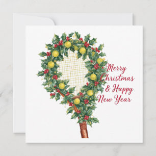 Pelota de tenis y raqueta Feliz Navidad