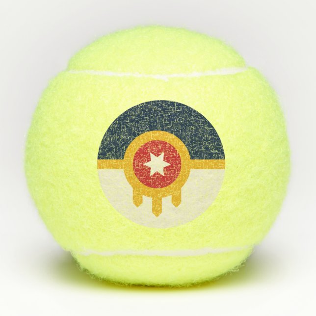 Pelota patriótica de tenis con bandera de Tulsa, O (Anverso)