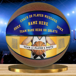 Pelota personalizada de baloncesto con foto azul y