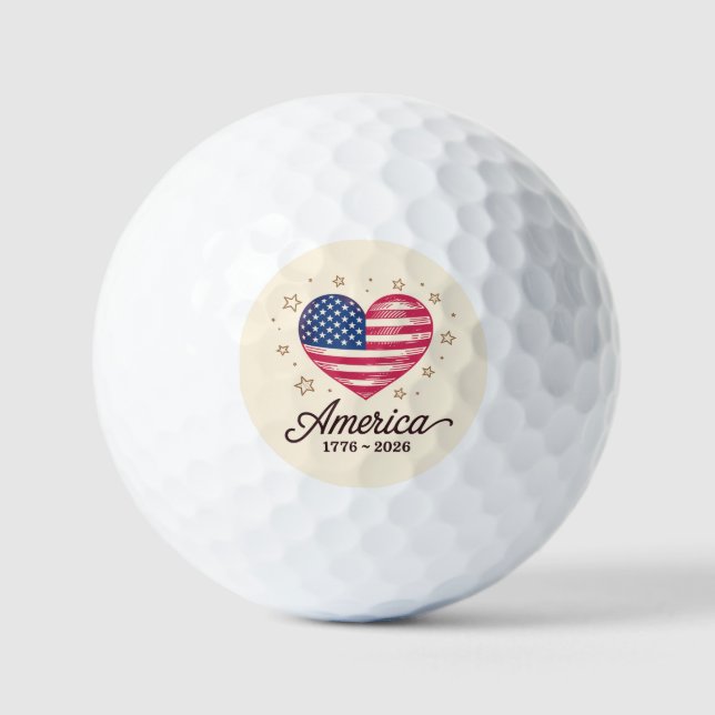 Pelotas De Golf 250 Years Flag Heart 1776 2026 250th 4th Of July (Anverso)