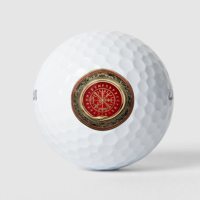 Pelotas De Golf [310] Vegvisir - Viking Gold Magic Runic Compass (Anverso)