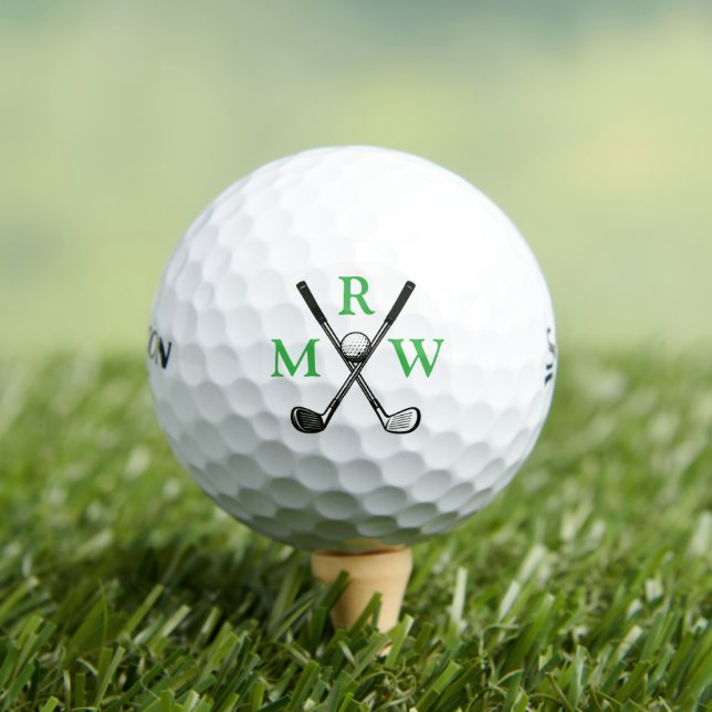 Pelotas De Golf 3 Green Initial Letters Crossed Clubs Monogram (Camiseta in situ)